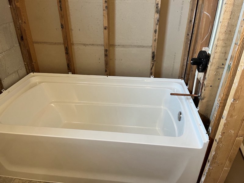 New bathtub set during a bathroom remodel